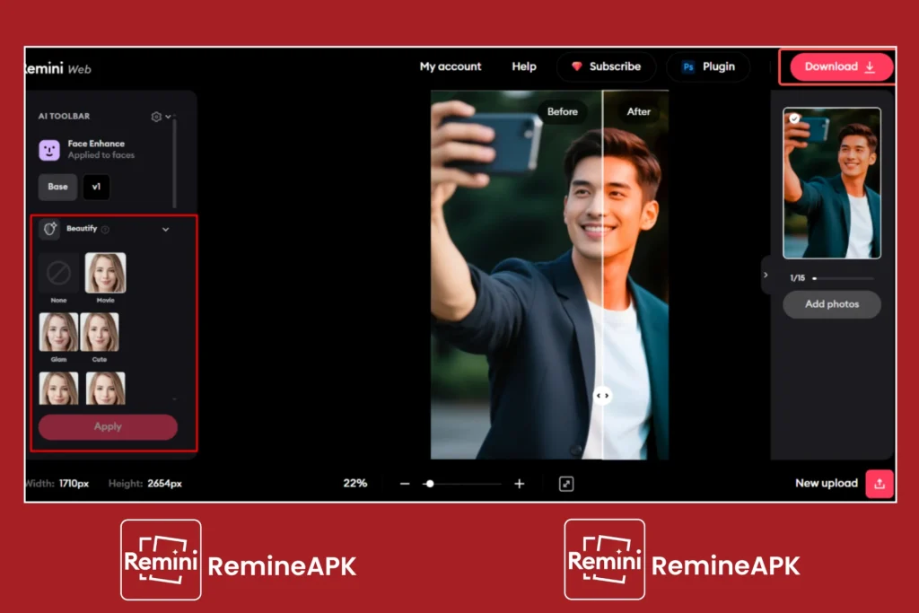 Color Correction with in Remini APK Pro